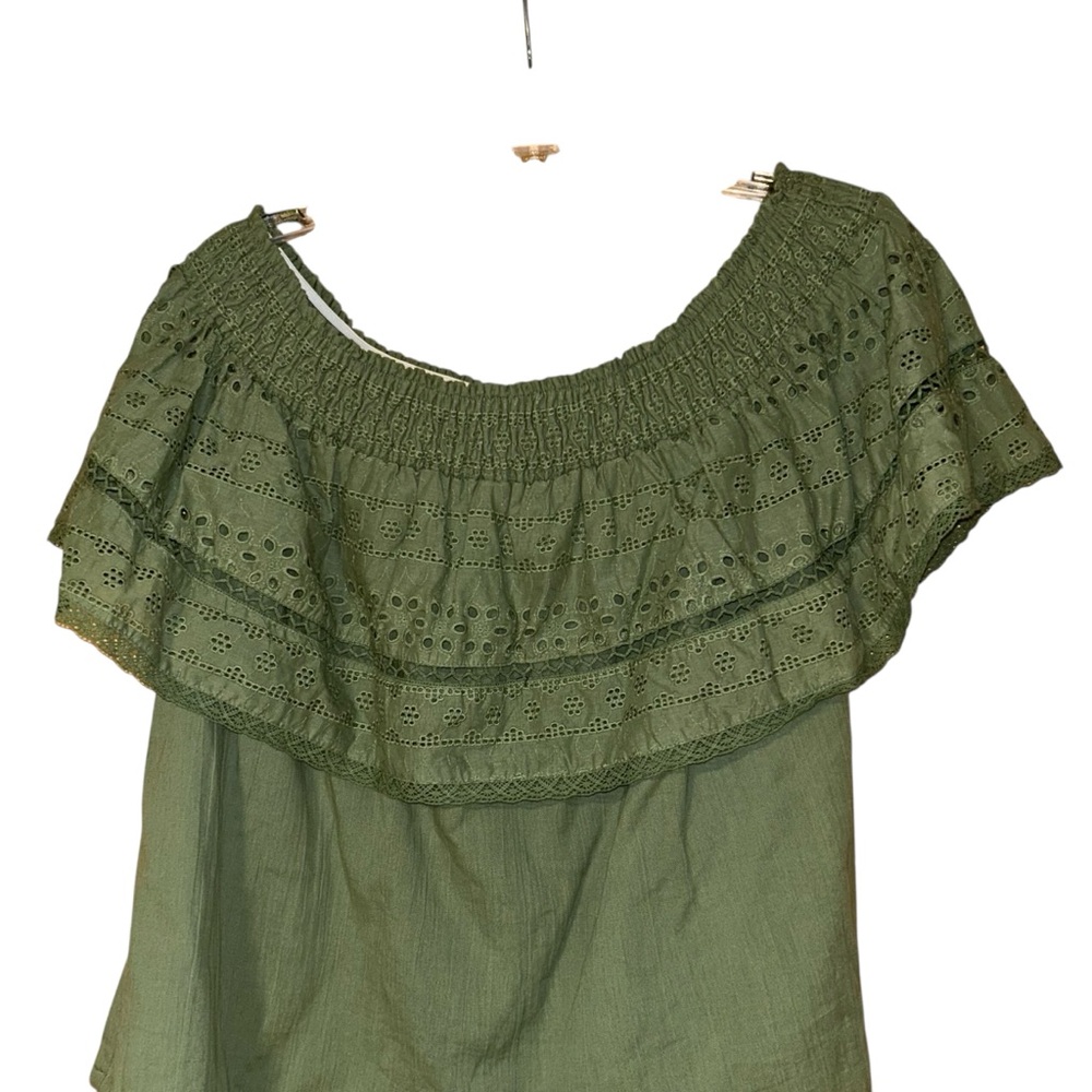 Sofia Jeans Sofia Vergara Eyelet Off Shoulder Top Green Womens Large Cotton Boho - Picture 5 of 11
